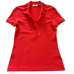 Lacoste Womens 5 Button Slim Polo Top Shirt Croc Gator 36 2 0 Coral